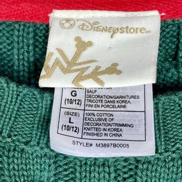 Disneystore Vintage Girls Green Crew Neck Embroidered Cable Knit Sweater L - Picture 4 of 4